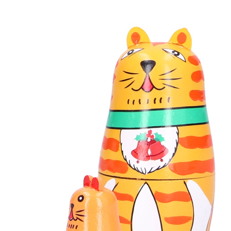 5Pcs Nesting Dolls Kit Innovative Cartoon LongNecked Cat Ornament Wooden