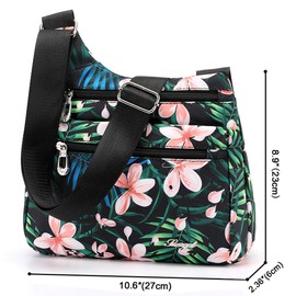STUOYE Nylon Multi-Pocket Crossbody Purse Bags for Women Travel Shoulder Bag (Cherry Blossoms)