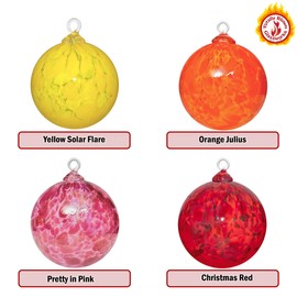 Totally Blown Glassworks set of 4 Handmade Ornaments, Holiday Décor, Sun Catcher, Witches Ball, Gazing Orb, Friendship Keepsake, Hanging Tree Decoration, Window Color. (Warm Set)