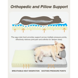KSIIA Washable Dog Bed Medium Size Dog U-Shaped Bolster Pet Couch with Removable Waterproof Cover, Non-Slip Bottom and Egg-Crate Orthopedic Foam Pet Bed, 35 x 22 Inch, Gray