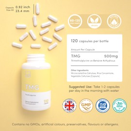 TMG 500mg x 120 Capsules - Third Party Tested Over 99% Purity - Vitality Pro Trimethylglycine Supplement - High Strength TMG Supplement