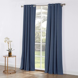 SUN+BLK Kinsley Lined Textured Total Blackout Grommet Light Blocking Noise Reducing Single Curtain Panel, Navy, 52x96