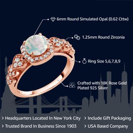 Gem Stone King 18K Rose Gold Plated Silver 6MM Round Cut Gemstone Birthstone Engagement Anniversary Ring For Women | Available In Size 5, 6, 7, 8, 9