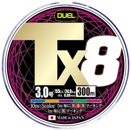 DUEL Tx8 PE Line Fishing Line (High Strength, High Sensitivity, Long Lasting) No. 3.0 (300 m5 Color) 5 Color Marking
