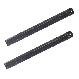 2 Pack 30cm/300mm Ruler, Metal Ruler Shatterproof Straight Black Aluminum Alloy Ruler Sets Tool for School and Office Measuring