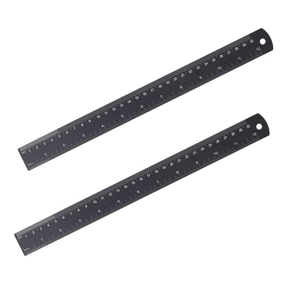 2 Pack 30cm/300mm Ruler, Metal Ruler Shatterproof Straight Black Aluminum