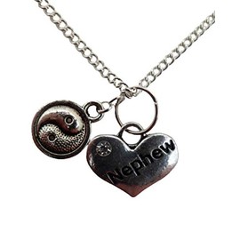 Silver Plated Necklace Nephew Love Heart Gem Charm Yin Yang