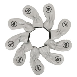 azumafy Iron Covers Golf Het Covers PU Leather for Irons Set of 9 Embroidery Wedge Covers Waterproof 4-9 AW PW SW (White)