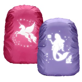 Byhsoep Rain Cover School Bag Unicorn Dinosaur Butterflies Backpack Rain Cover Waterproof Rain Cover for Backpack Cover Reflective for Boys Girls Beginners School (Purple)