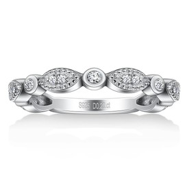 Ladylike Moissanite Wedding Band Milgrain Marquise Half Eternity Ring 925 Sterling Silver Band D Color VVS1 Lab Created Half Eternity Stackable Rings for Women, size 4.5