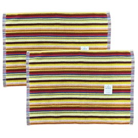 [Set of 2] Simple Fresh 100% Cotton Colorful Bath Mat Made with Remaining Yarns, Approx. 17.7 x 25.6 inches (45 x 65 cm), Yellow