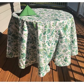 Le Cluny French Linens Versailles Green French Provence 100% Coated Cotton Tablecloth, 72 Inch x 52 Inch,Green, White,72inch long x 52inch wide