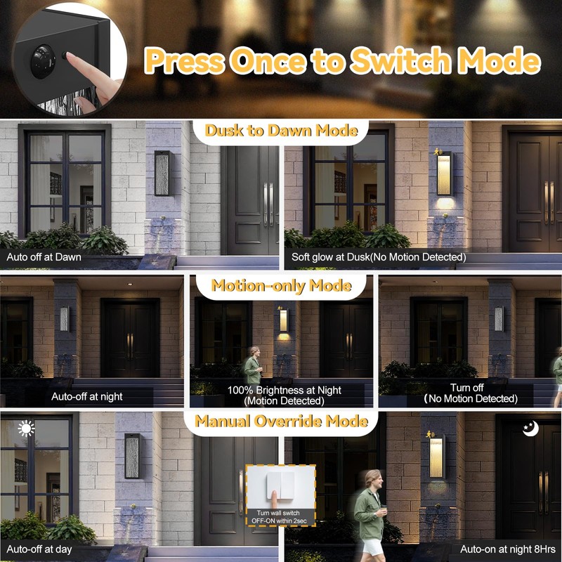 Motion Sensor LED Outdoor Wall Light Fixtures 2 Pack, Modern