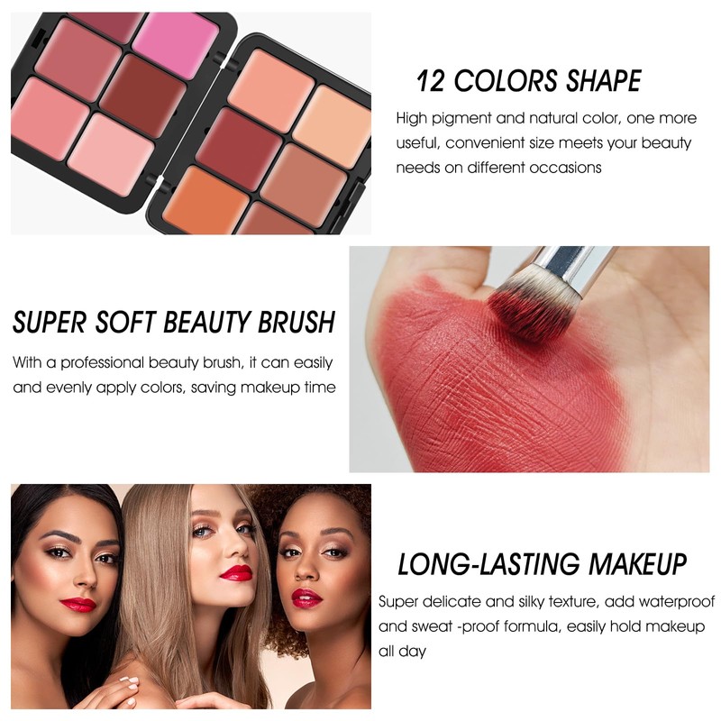 LSxia 12 Colors Cream [Blush] Makeup Palette for Cheeks -