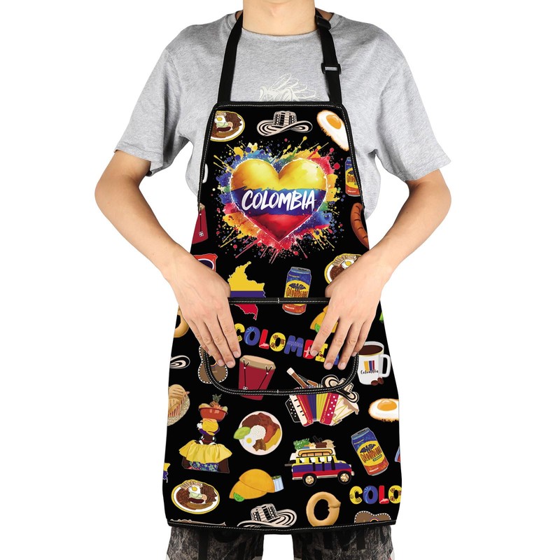 MYSOMY Colombia Aprons With Pocket Colombian Cooking Apron Colombia Flag