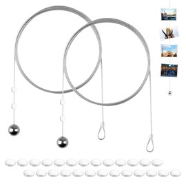 Pack of 2 Photo Ropes, Photo Hanging, Picture Hanging Cord with 30 Button Magnets, Photo Wire Rope, Stainless Steel Photo Chain for Wall Postcards, Polaroid (250 cm x 1.5 mm)