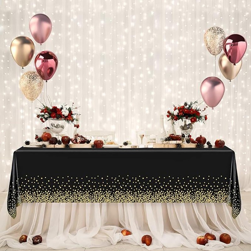 3pcs 137 x 274cm Black Gold Dot Disposable PVC Table
