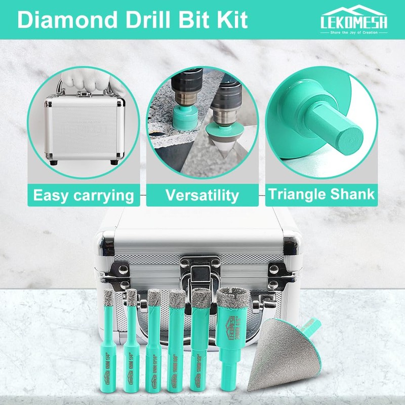 LEKOMESH Diamond Core Drill Bits Set 7pcs Tile Hole Saw