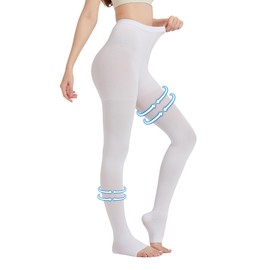 MGANG Medical Compression Pantyhose for Women & Men, 15-20mmHg Graduated Compression Support Tights, Open Toe, Opaque Waist High Compression Stockings for Edema, Varicose Veins, Flight, DVT, White 4XL