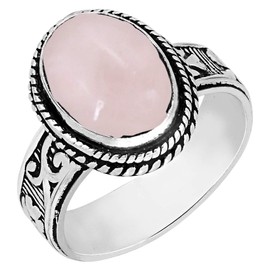 5.85Cts Oval Shaped Natural Gemstone Solitaire Statement Rings For Women, 925 Silver Overlay Birthstone Statement Ring Jewelry Gifts For Mom Wife, Silver Overlay Rose Quartz, Rose Quartz
