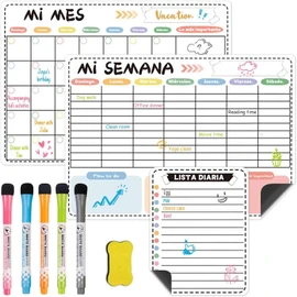 Calendario Magnético para Refrigerador, Planificador Semanal y Mensual, Incluye 5 Bolígrafos Borrables y Goma de Borrar, Ideal para Organización Familiar y Programación Diaria