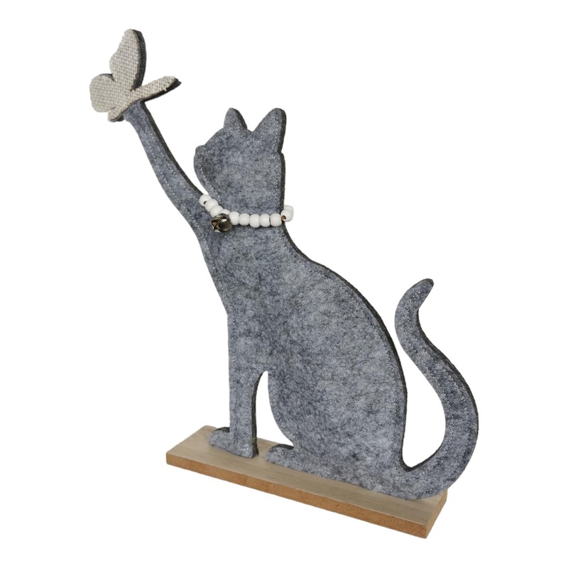 Goldbach Decorative Cat with Butterfly on Wooden Base 29 cm