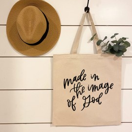 Made in the image of God | Christian quote tote bag by swaygirls | Canvas shopping bag | Canvas tote with Christian quotes | Reusable shopping bag