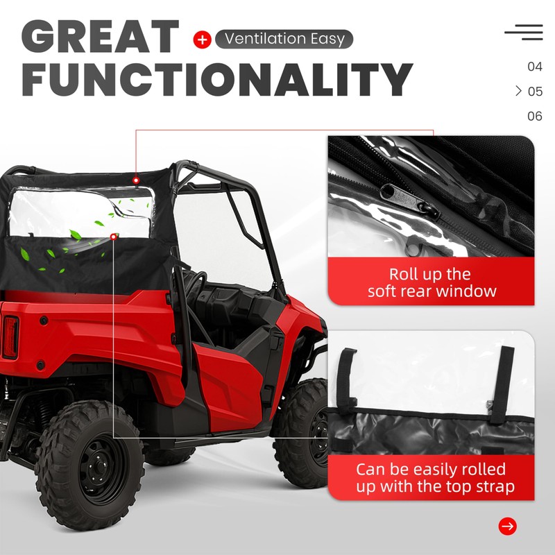 BALOCEO UTV Soft Rear Window Compatible with 2014-2025 Honda Pioneer