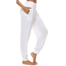 AvaCostume Women's Loose Yoga Harem Workout Pants with Pockets White XXL