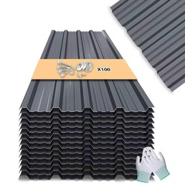 Metal Roofing Panels - 20 Pcs Waterproof Heavy Duty Metal Roof Panels Galvanized Steel Corrugated Tin Roof Panel for Carports Tool Sheds Patio Porch Pergola, Easy to Install Grey, 42.52x17.7in