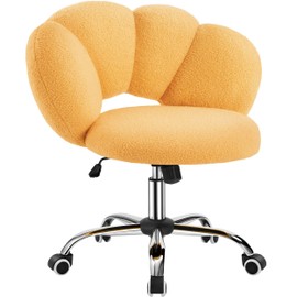 Yaheetech Boucle Upholstered Desk Chair Cloud-Shaped Vanity Chair Adjustable Home Office Chair Computer Chair with Rolling Wheels for Living Room, Bedroom Yellow