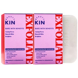 Beauty Kin Exfoliating Body Wash Cleansing Bar (Pack of 2) Dull Dry Skin - Lactic Acid & Squalane for Keratosis Pilaris Treatment, Ingrown Hairs, Dead Skin Scrub - Vegan Soap Bar - 100g Double Pack