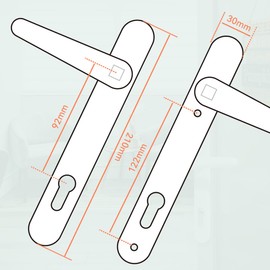 Bwintech 1 Set Satin Nickel UPVC Door Handle Set Stainless Steels 304, 92mm Backset,122mm Screw Hole Distance, 210mm Plate Length Front Door Handles for UPVC Door
