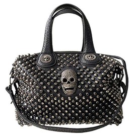 Downupdown Vintage Handbags Women Rivet Purse Gothic Skull Satchel Handbag Leather Tote Bag Top Handle Shoulder Bag Cool Ladies-Skull