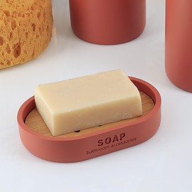 Chic Terracotta Soap Dish with Draining Bamboo Insert - Versatile Soap Bar Holder for Bathroom and Kitchen Sink