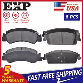 EXPPOWER For GMC Yukon Sierra 1500 Chevy Tahoe Silverado Front & Rear Ceramic Brake Pads