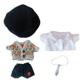 niannyyhouse Plush Doll Clothes, 7.9 inches (20 cm), Hat + Sweater + Dress Shirt, Necktie + Shorts, 5-Piece Set, Cotton Doll Clothes, Baby Clothes