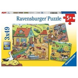 Ravensburger 5078 Children's Puzzle-05078 "Viel los auf dem Bauernhof" Puzzle for Children from 5 Years, with 3 x 49 Pieces, Yellow