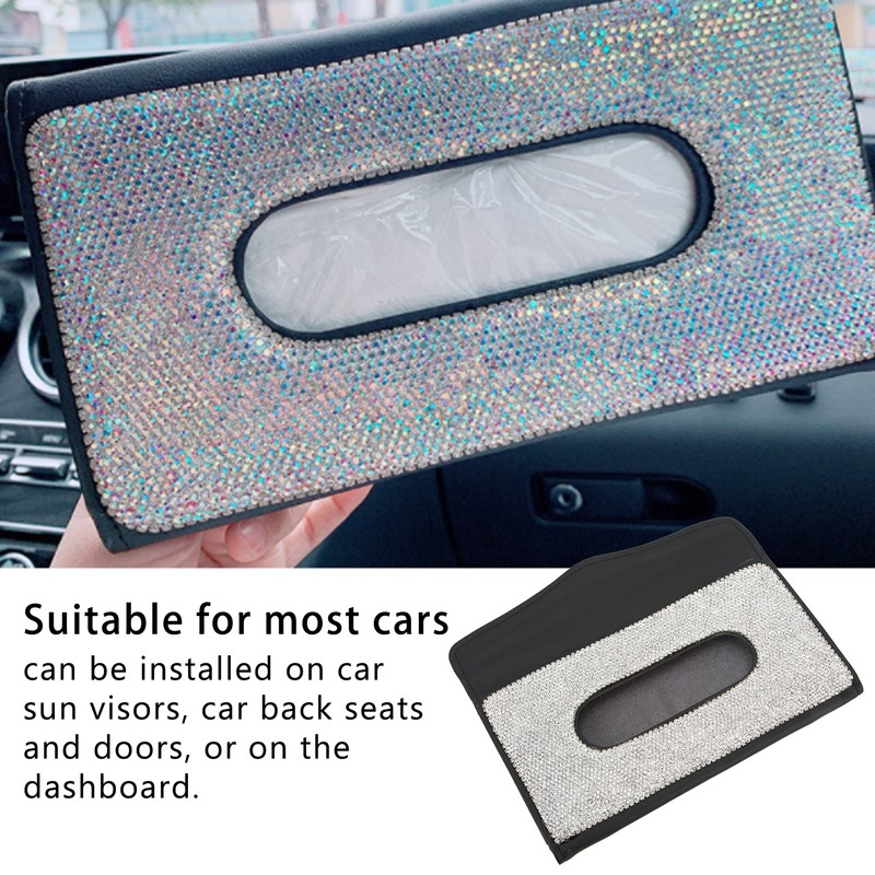 Rhinestone Sun Visor Tissue Box Bling Napkin Storage Holder Universal
