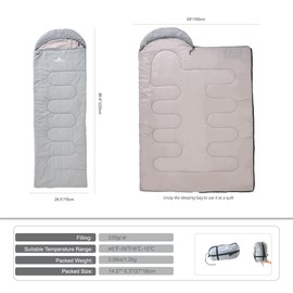 Nature Link Lightweight Sleeping Bag 2.6lbs, Backpacking Sleeping Bag 46℉-59℉, Nylon Shell and Lining, Waterproof, Compact, Ultralight Sleeping Bag for Backpacking Camping Hiking