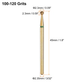 sourcing map 10pcs 100-120 Grits Diamond Grinding Bit 2.3mm Ball Head 2.35mm Shank 2.3mm Length Titanium Plated Stone Sanding Drill Bits Rotary Tool for Nails Grinding Polishing