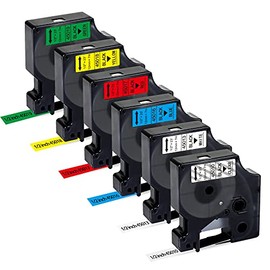 6 Pack Compatible D1 Color Tape for Dymo D1 Labels Tape Clear White Blue Red Green Yellow D1 Labeling Tape,1/2 Inch x 23 Feet,12mm Label Maker Tape D1 for Dymo Labelmanager Pnp 160 280 210D 420P 450D