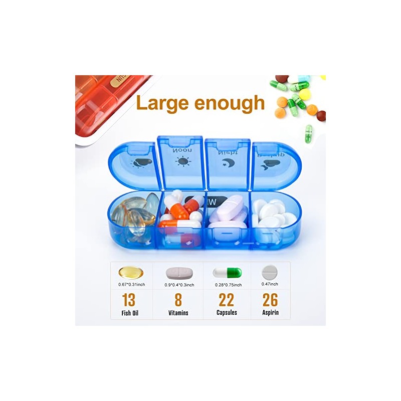 MURRI&MURRDI 7-Day Pill Organizer with 28 Cells, Large Weekly Pill