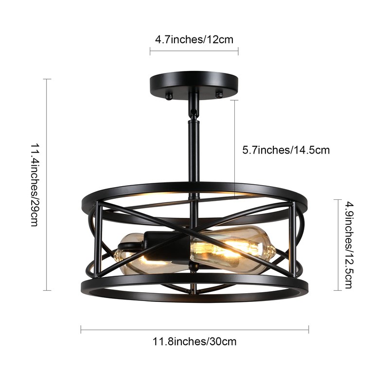 Karjearl Farmhouse Semi Flush Mount Ceiling Light Fixtures, 11.8“ 2-Light