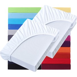 NatureMark Basic Set of 2 Jersey Fitted Sheets, 90 x 190 cm, 100 x 200 cm, 25 cm Bridge, 100 x 200 cm, 100% Cotton, White