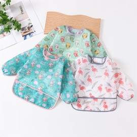 HaimoBurg 5 Pcs Long Sleeved Baby Toddler Bibs Waterproof Sleeved Bib 3-24 Months