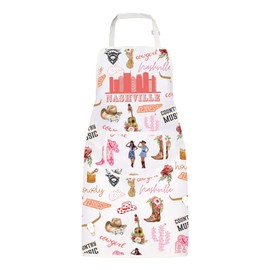 MYSOMY Nashville Apron with Pockets Kitchen Adjustable Apron for Chef Nashville Cultural Apron Country Music Lover Gift (Nashville Apron)