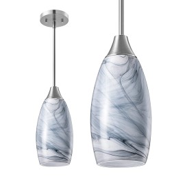 DEWENWILS EDISHINE Pendant Light Fixture, Hardwired Ceiling Light, Grey Marble Glass Shade