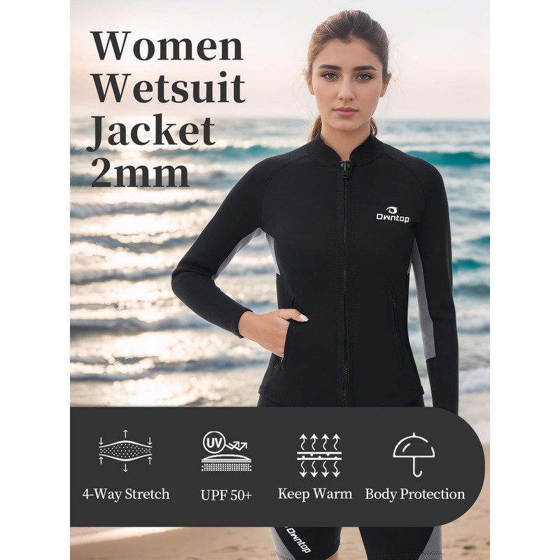 Owntop Women's Wetsuit Top Jacket - 2 mm Neoprene Long
