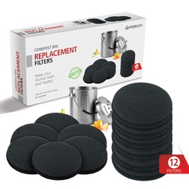 12 Pieces Activated Carbon Compost Bin Filters - Extra Thick Indoor Pail Replacement, 0.4" Thickness, 12 Round Charcoal Bucket Counter Top Filters